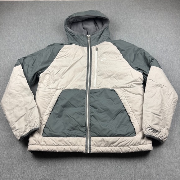 Nike Other - Nike‎ Jacket Men Large Cream Gray Therma Fit Legacy Hooded Fleece Lined Full Zip